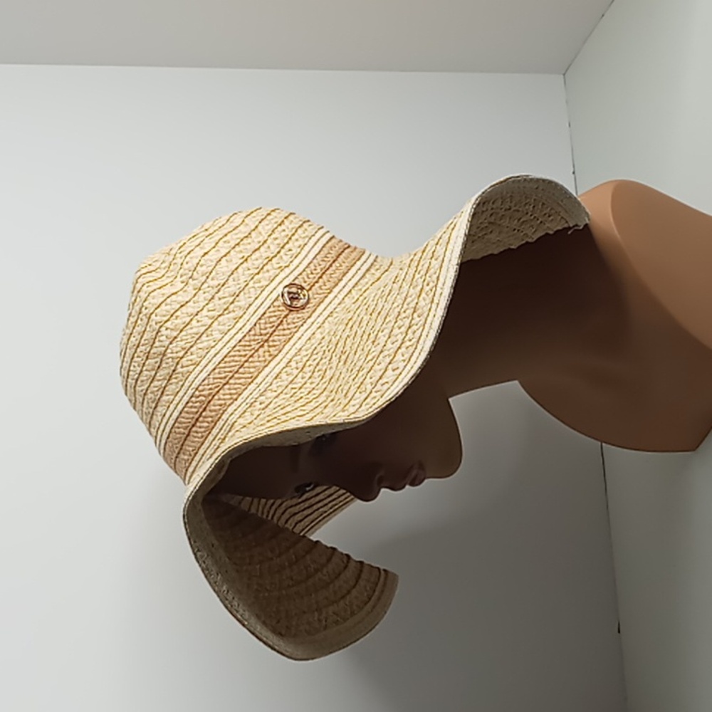 Adrienne Vittadini Straw Wide Brim Floppy Hat RN90894 - Natural, Tan & Cream